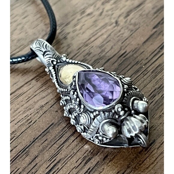 VTG Sterling Silver DRAGON Amethyst Necklace PENDANT Steampunk Brutalist Unisex - Picture 1 of 10